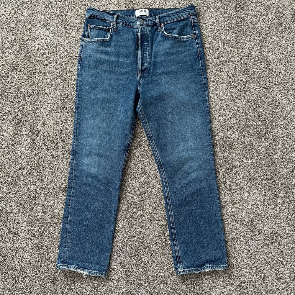 Agolde Women’s Riley Crop Deep Blue Straight Jeans - Size 29